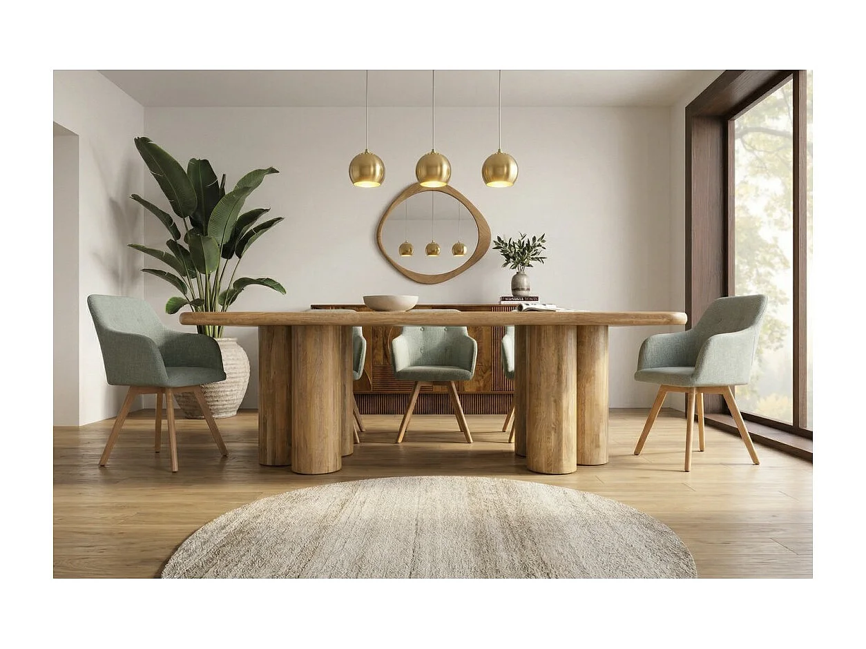 Table de salle à manger ORINO 240 cm en bois massif de manguier – Table rectangulaire design avec pieds cylindriques