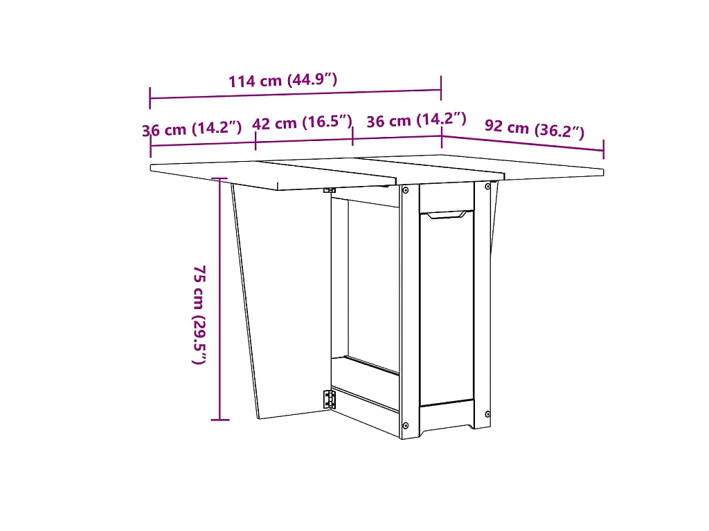 Table à manger papillon pliante Corona cire marron bois de pin