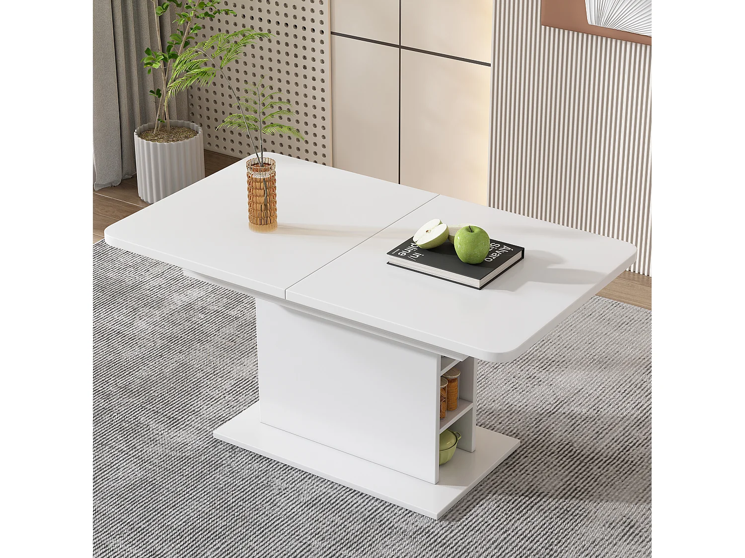 Extendable modern dining table with storage underneath - White
