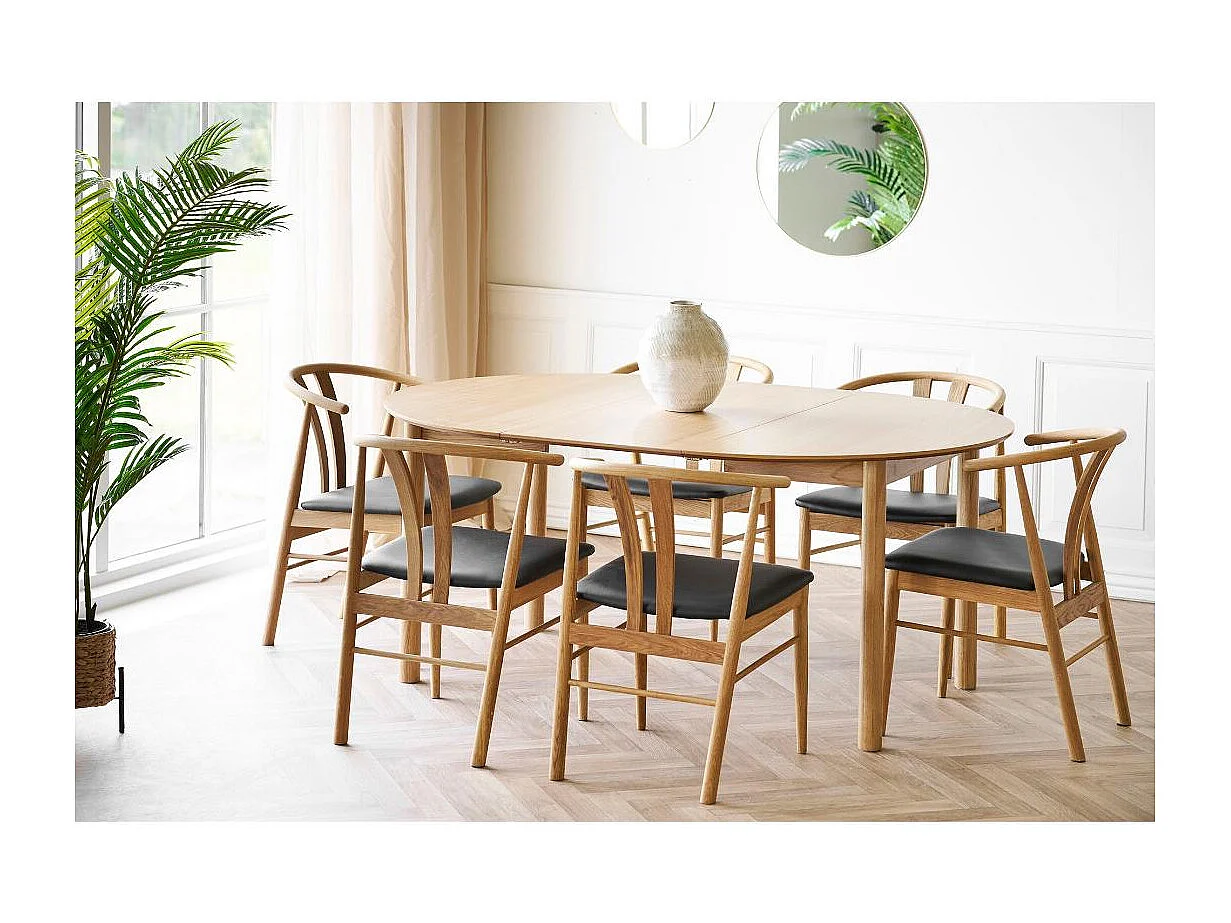 Jona table de salle à manger 120, 170, 220 cm incl. 2 rallonges placage chêne.