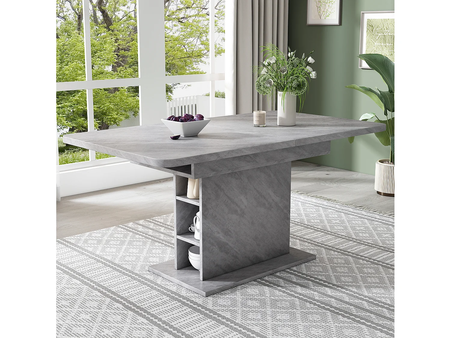 Extendable modern dining table with storage underneath - Grey