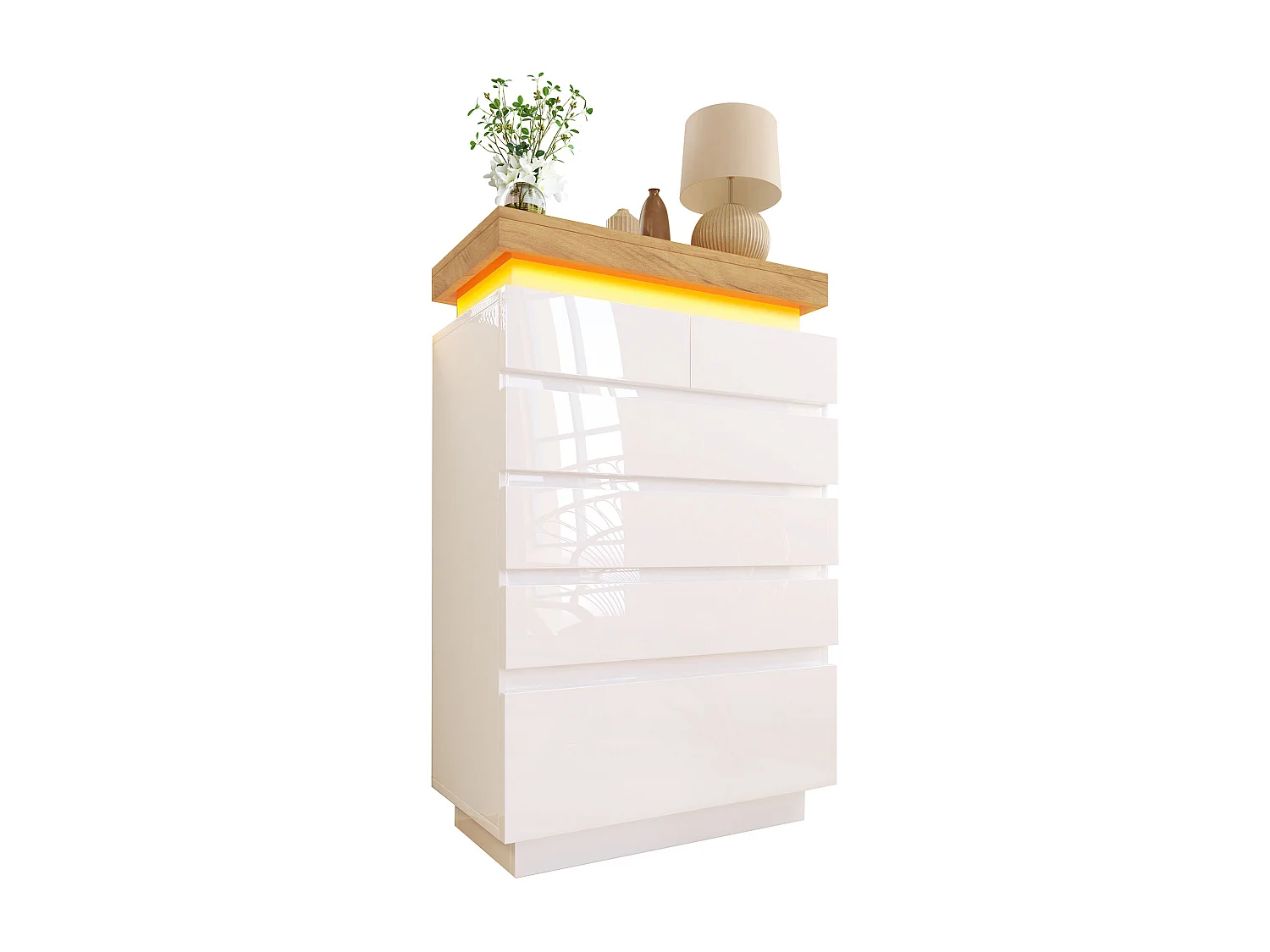 Chest of Drawers with LED Lighting - 6 Drawers - White