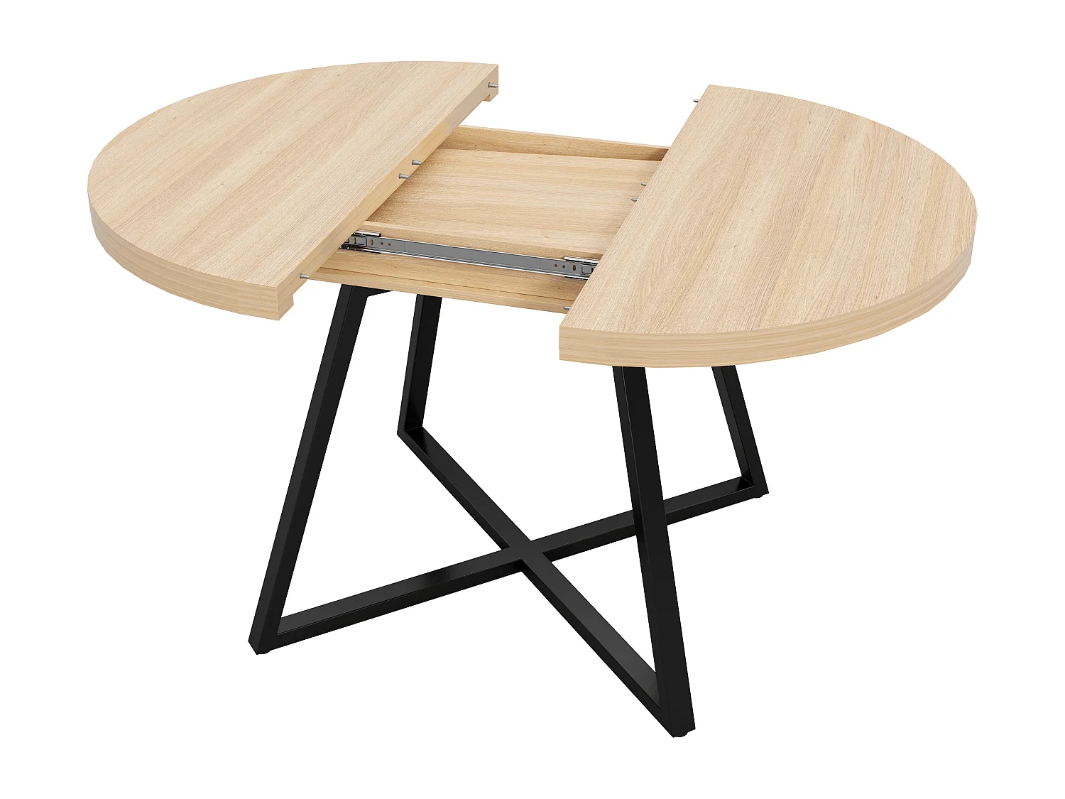 Table à manger ronde extensible 100/140x100 cm - Pour 4 à 6 personnes - Coins arrondis - Plateau épais - Placage chêne - couleur chêne