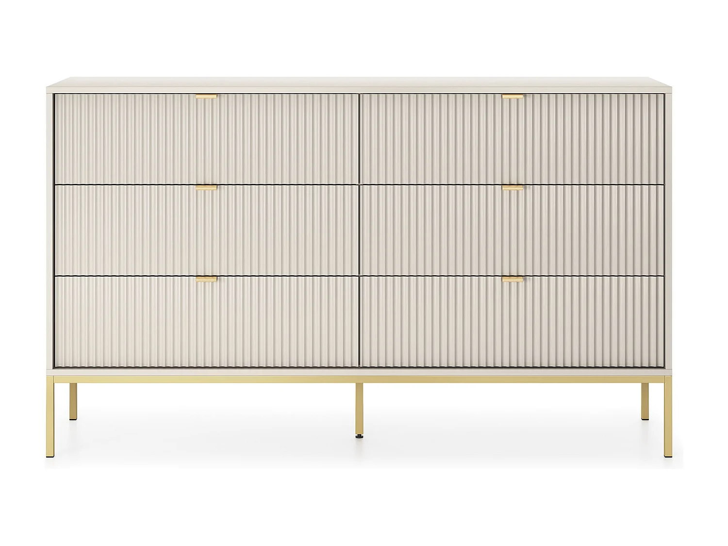 Commode: 6 laden, kasjmier, gouden poten, 154 x 39 x 83 cm, gouden handgrepen