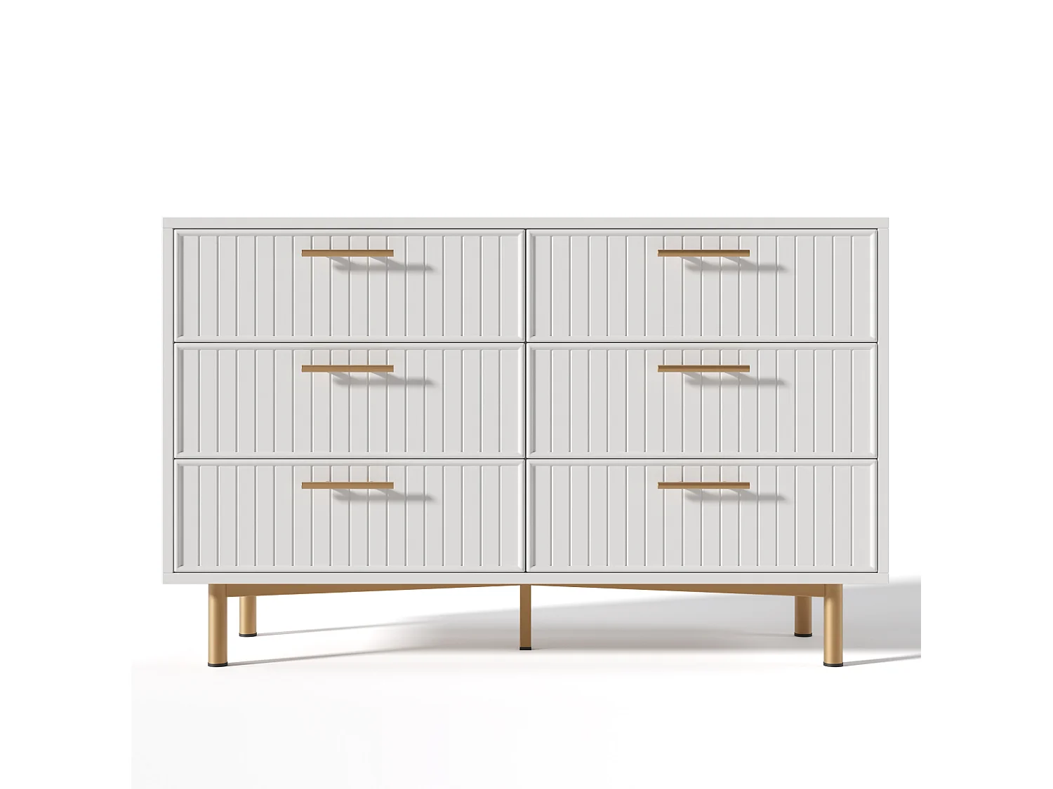 Chest of drawers decorated with vertical stripes - 6 drawers - white