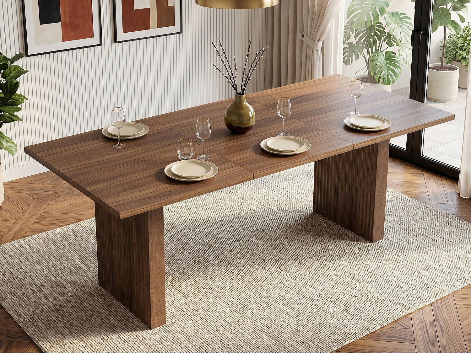 Table à manger extensible 140/200x90x75cm - Pour 6 à 8 personnes - Plateau rectangulaire épais - Marron
