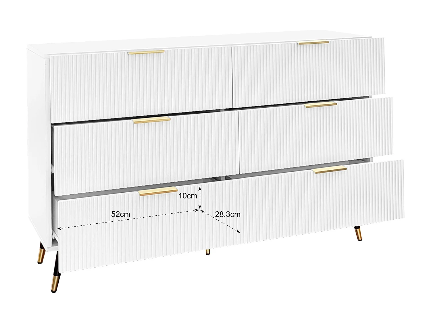 Chest of drawers with 6 drawers - 120 x 40 x 77 cm - Particleboard - for living room, bedroom - White