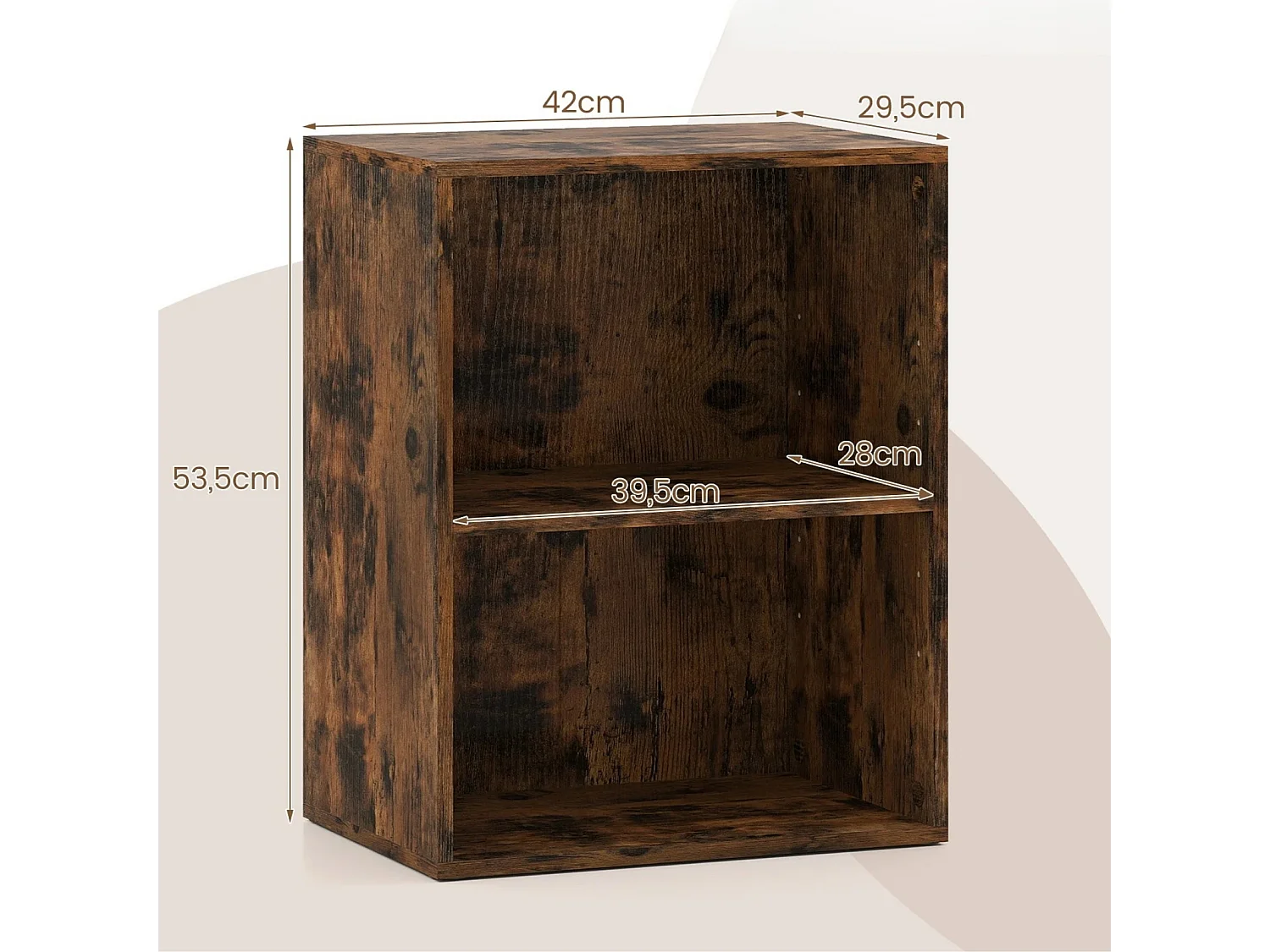 Libreria a 2 livelli scaffale aperto in legno rustico marrone 42 x 29,5 x 53,5 cm