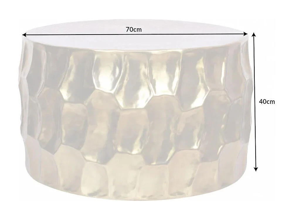 Table basse TRIANE dorée 70 cm – Aluminium martelé design relief géométrique