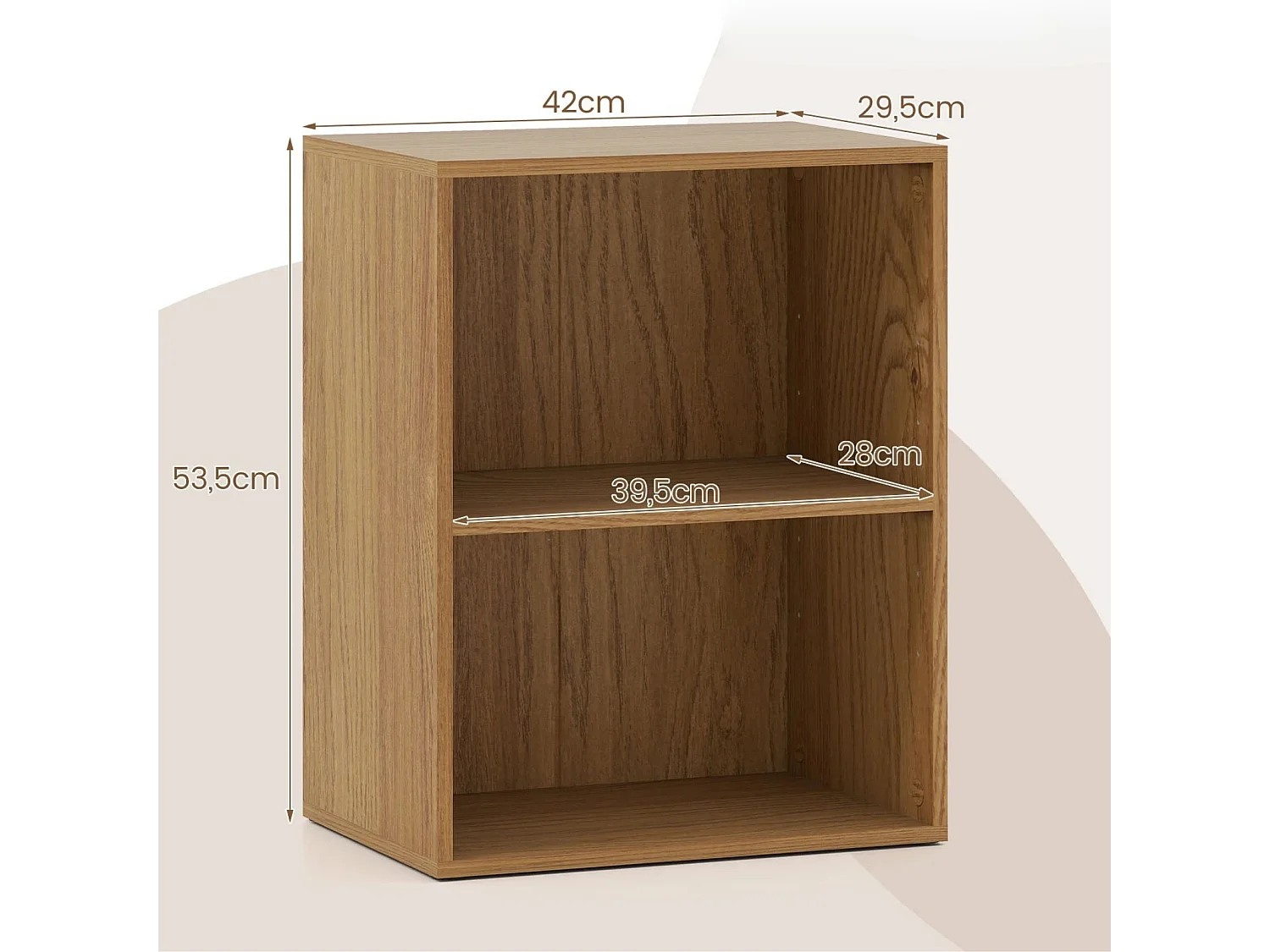 Libreria a 2 livelli scaffale aperto in legno naturale 42 x 29,5 x 53,5 cm