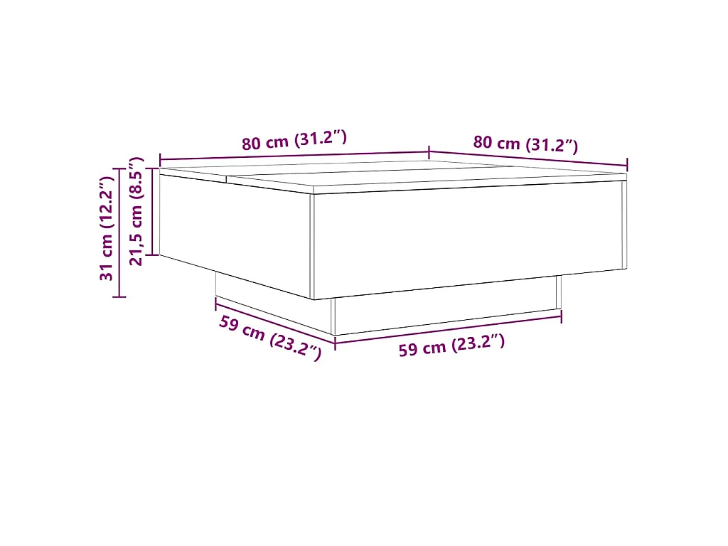 Mesa de centro de tablero de madera de ingeniería color roble, 80 × 80 × 31 cm