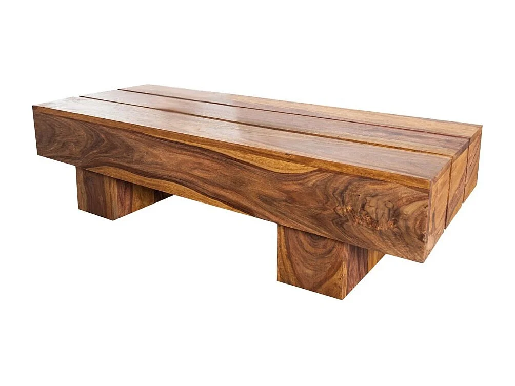 Mesa baja TOLB 100 cm en madera maciza de Sheesham – Mesa baja rectangular estilo rústico