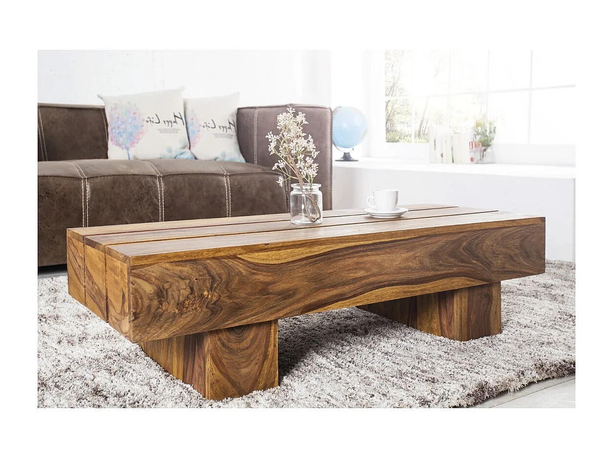 Mesa baja TOLB 100 cm en madera maciza de Sheesham – Mesa baja rectangular estilo rústico