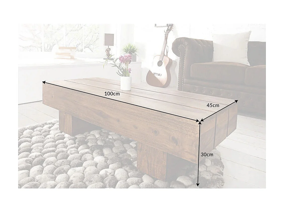 Mesa baja TOLB 100 cm en madera maciza de Sheesham – Mesa baja rectangular estilo rústico