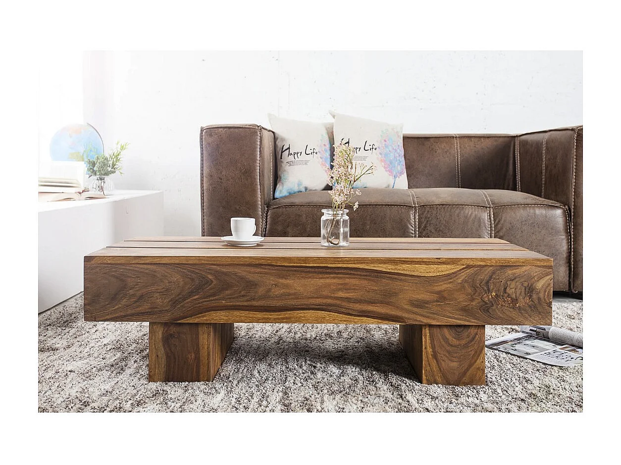 Mesa baja TOLB 100 cm en madera maciza de Sheesham – Mesa baja rectangular estilo rústico