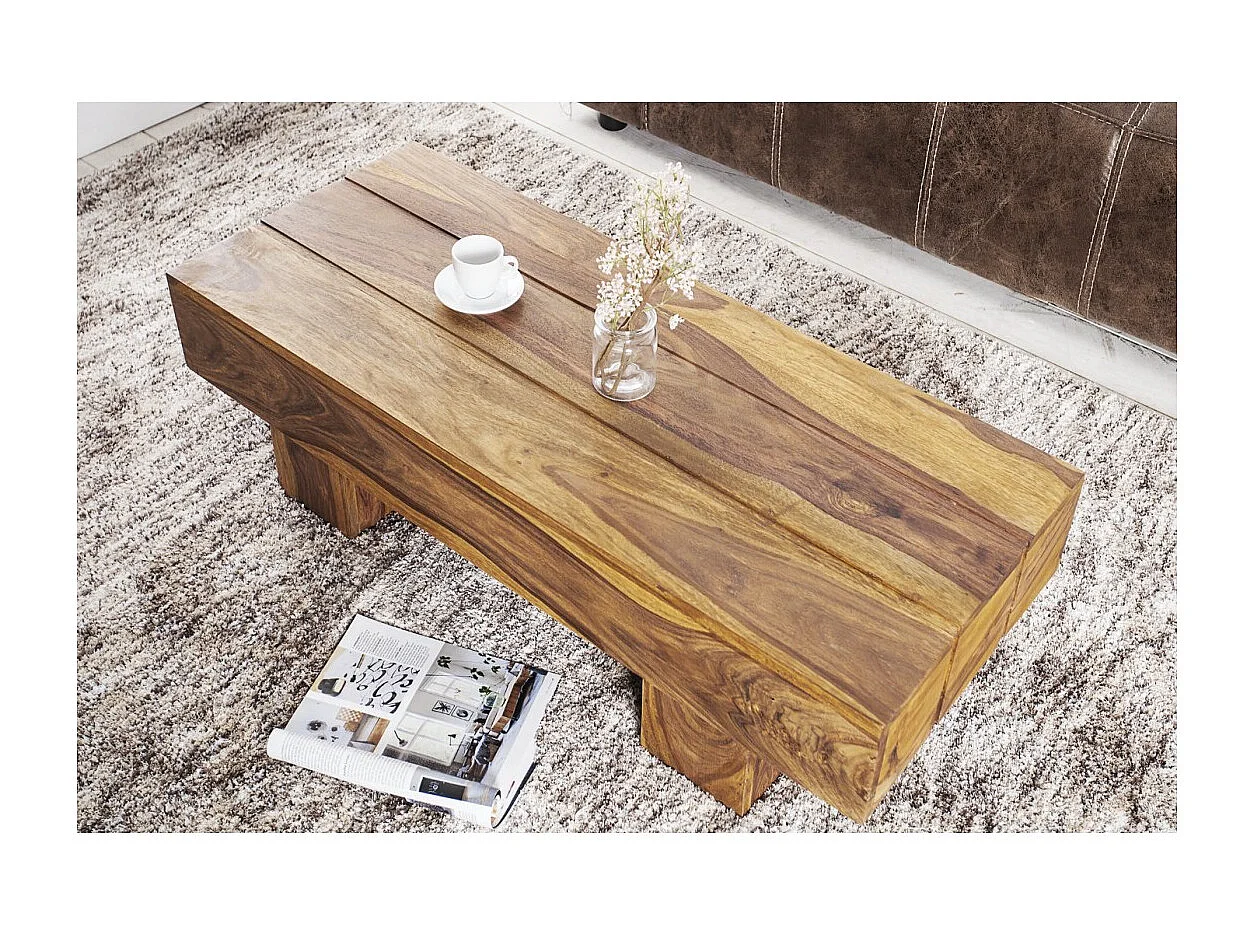 Mesa baja TOLB 100 cm en madera maciza de Sheesham – Mesa baja rectangular estilo rústico