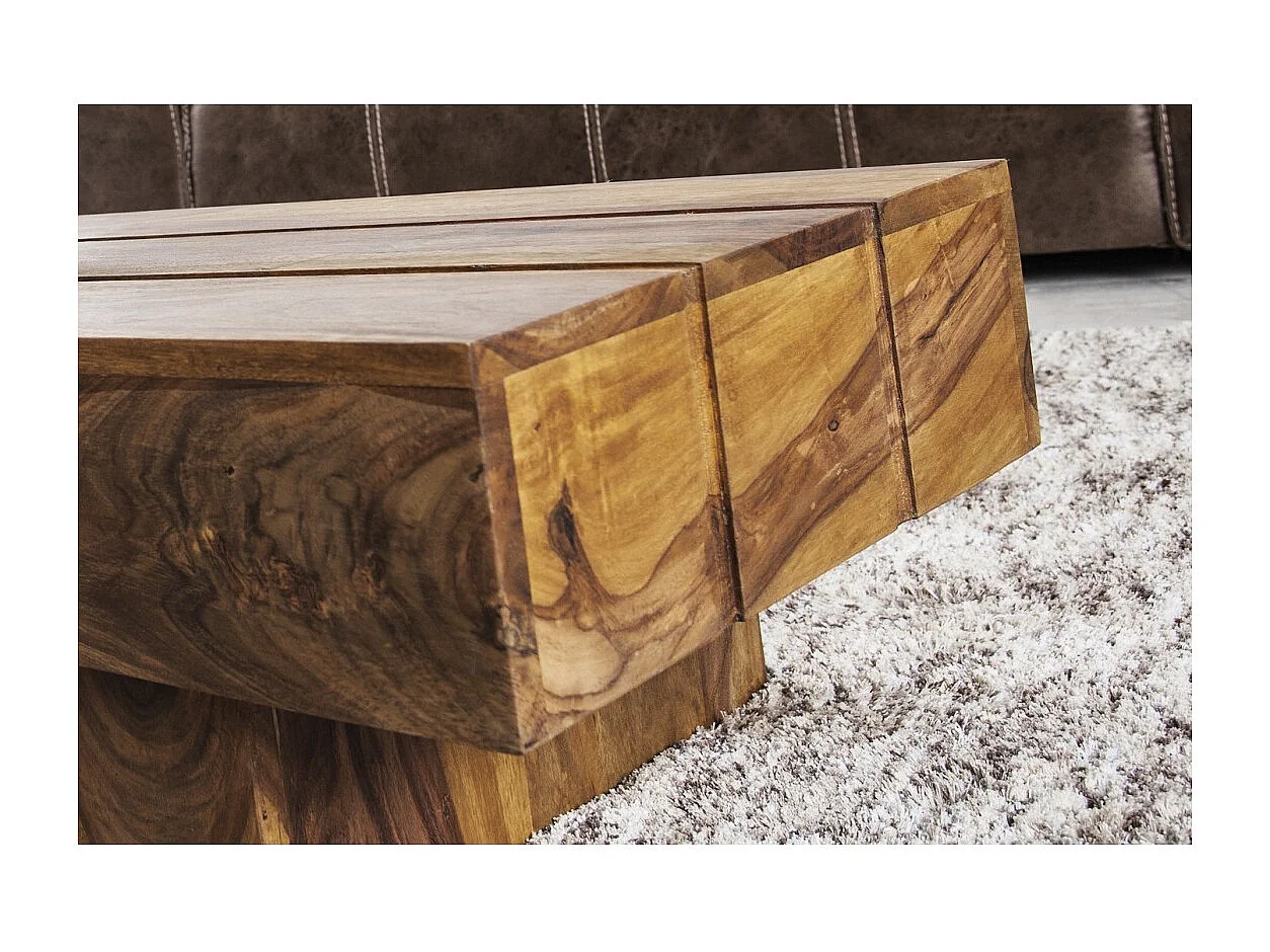 Mesa baja TOLB 100 cm en madera maciza de Sheesham – Mesa baja rectangular estilo rústico