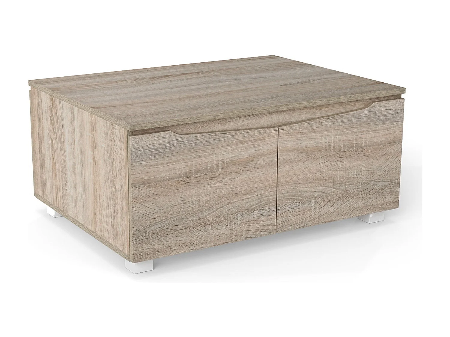 Table Basse avec Rangement Table de Salon Rectangulaire avec 4 Portes à Ouverture Double Patins Antidérapants Cabinet 80 x 60 x 37 cm Chêne