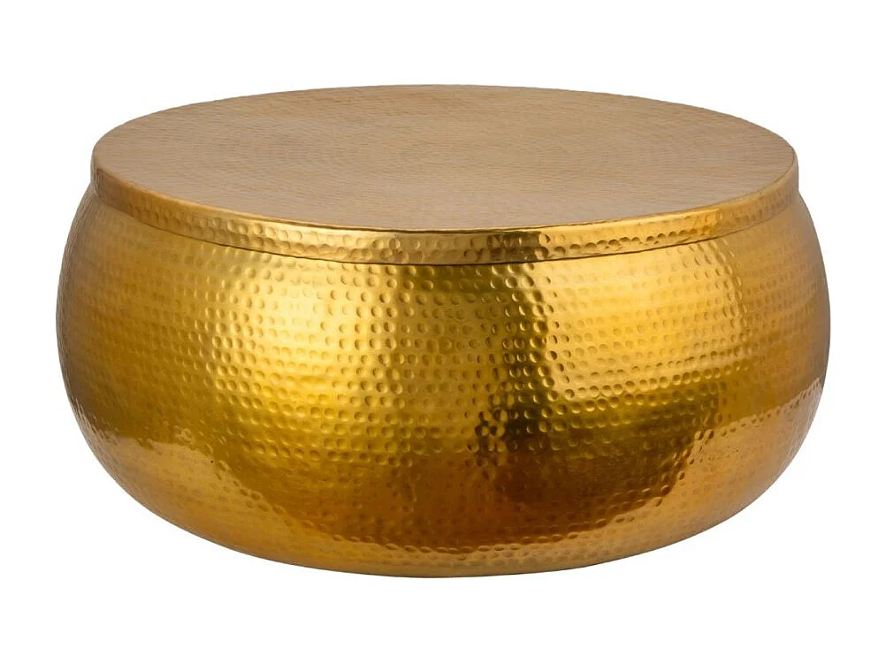 Table basse TRIANE 70 cm dorée martelée – Aluminium brillant avec coffre de rangement