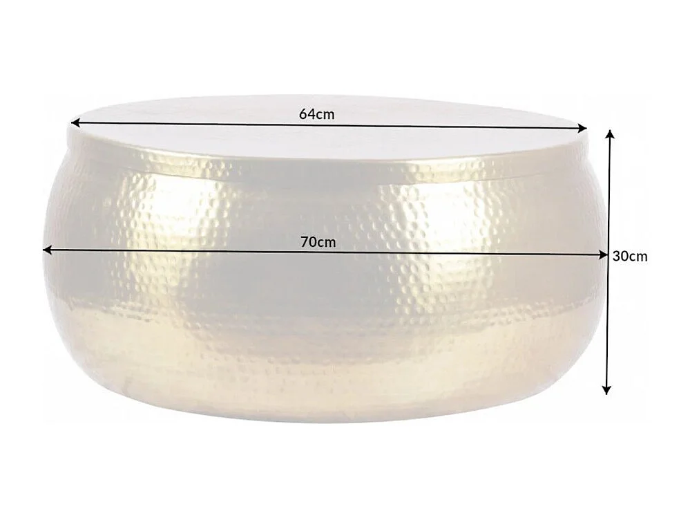 Table basse TRIANE 70 cm dorée martelée – Aluminium brillant avec coffre de rangement