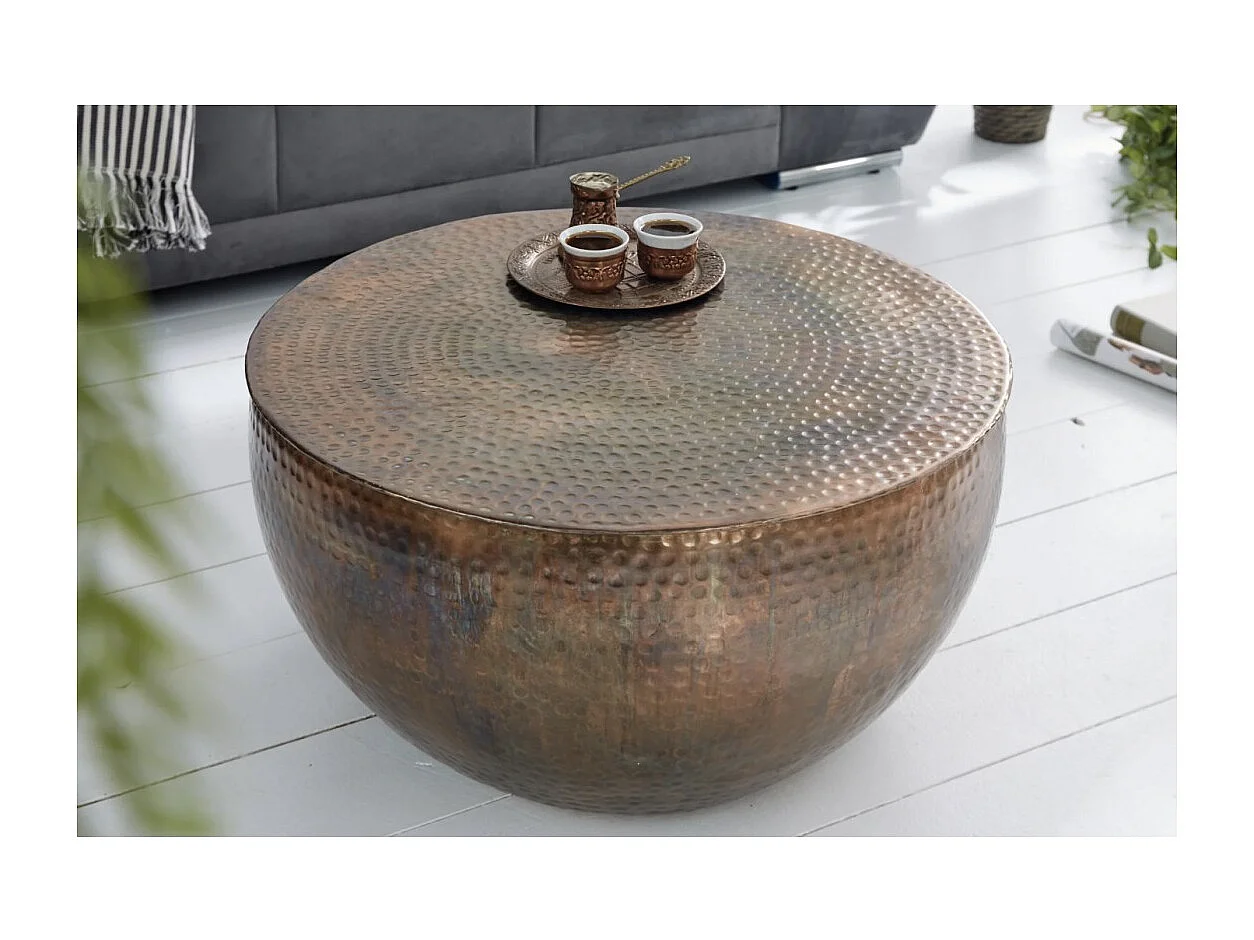 Tavolino TRIANE 60 cm in alluminio rame martellato – Tavolino rotondo di design