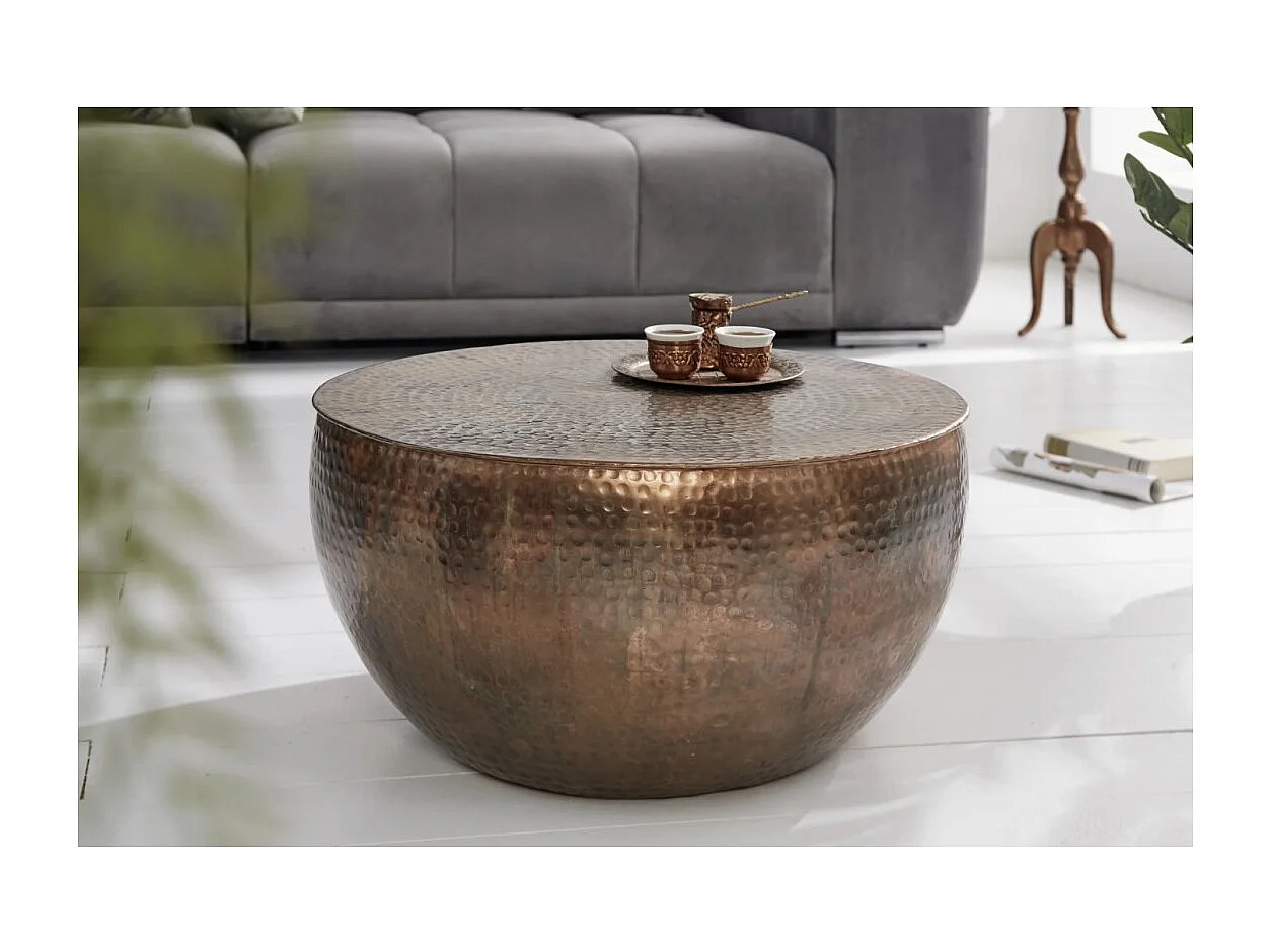 Tavolino TRIANE 60 cm in alluminio rame martellato – Tavolino rotondo di design