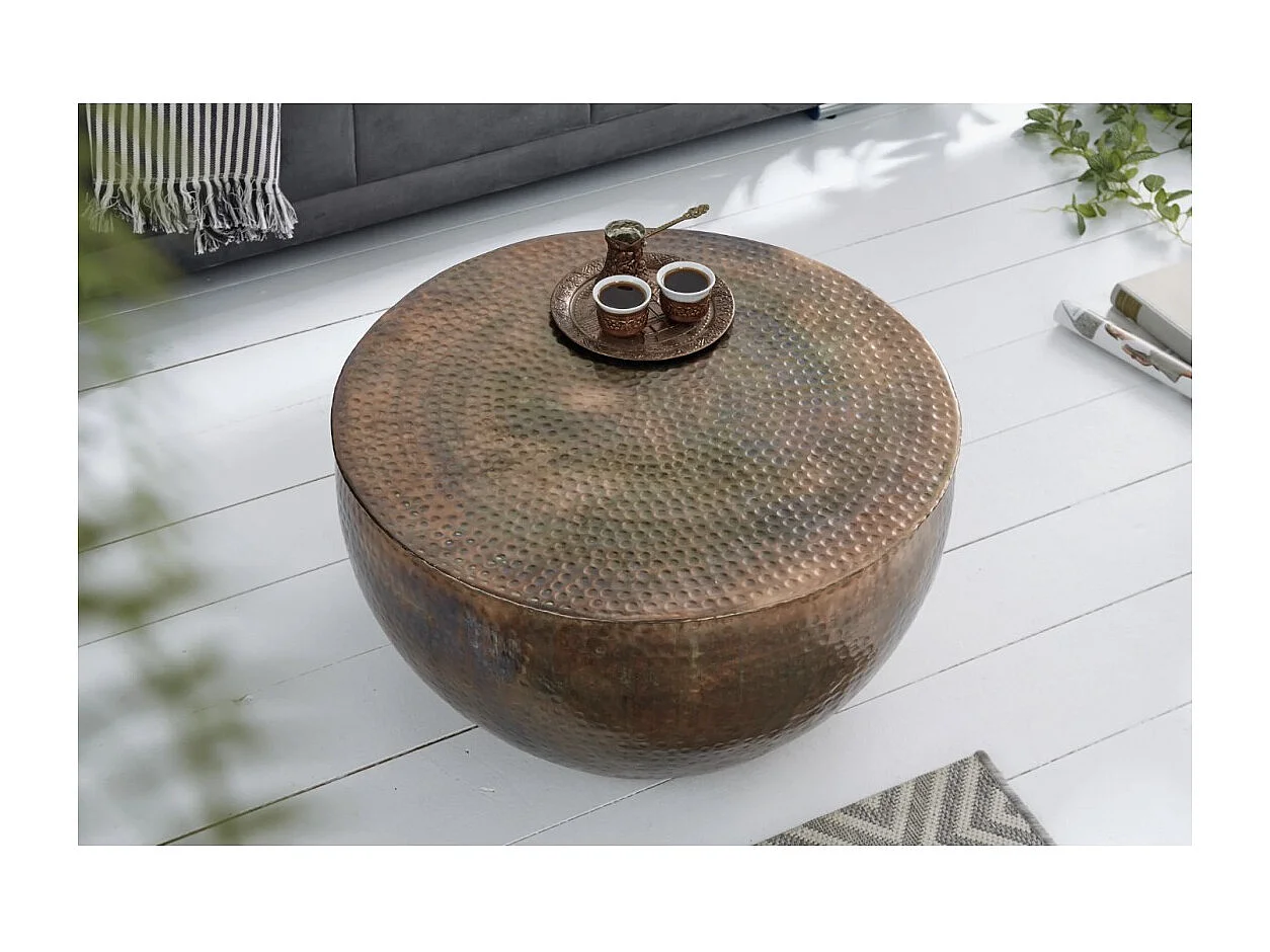 Tavolino TRIANE 60 cm in alluminio rame martellato – Tavolino rotondo di design