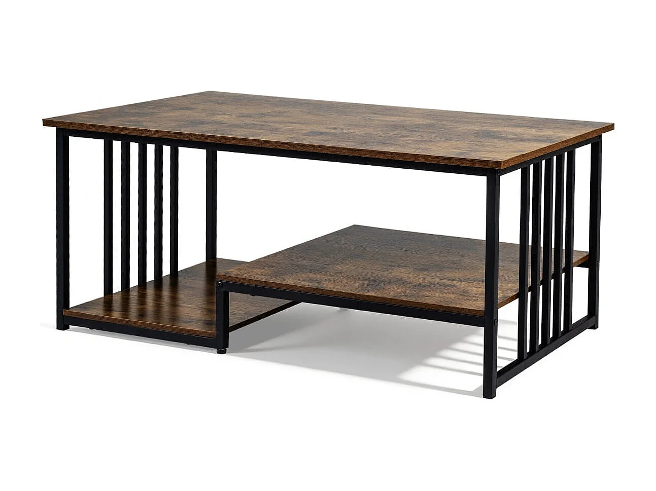 Table basse rectangulaire avec 2 étagères et un piètement métallique robuste Table d'accent moderne Rustique Marron