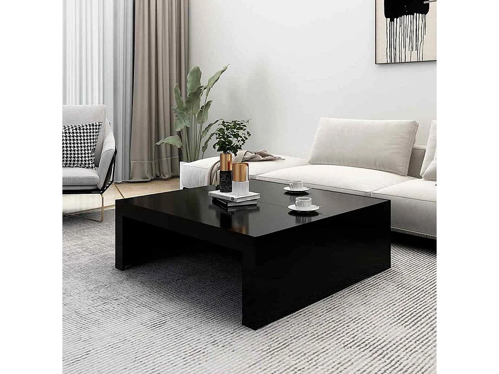 Table basse noir 100x100x35 cm bois d'ingénierie