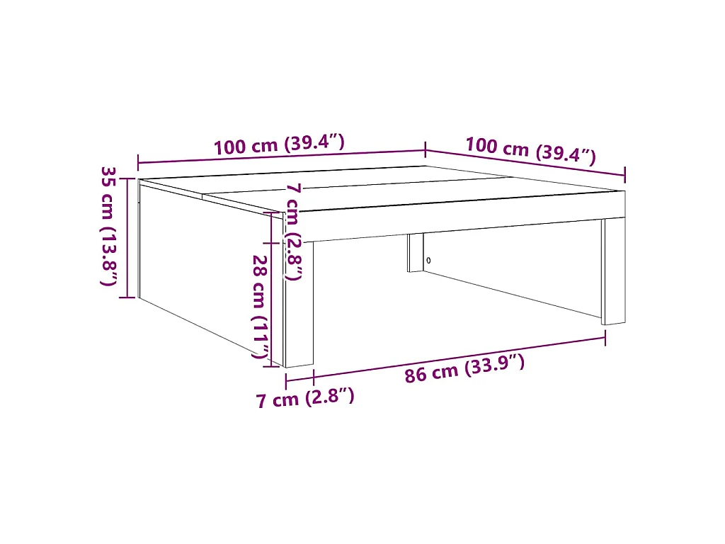 Mesa de centro de madera contrachapada, color negro, 100 × 100 × 35 cm