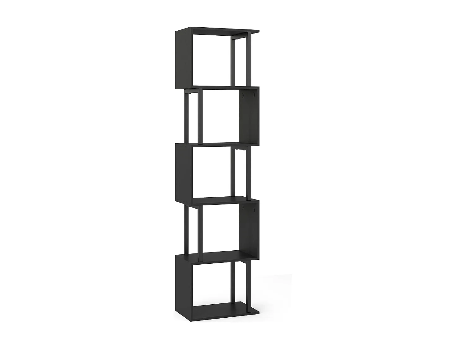 Libreria a 5 piani Scaffale verticale geometrico con protezione antiribaltamento Scaffale indipendente Nero