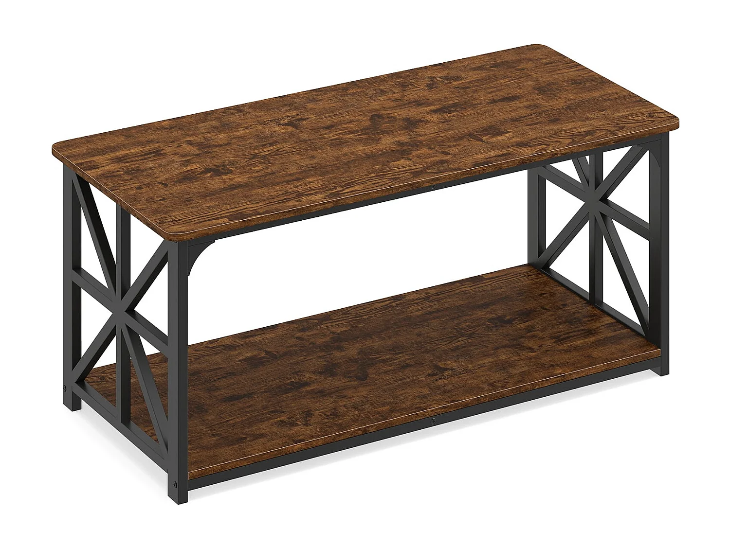 Table basse de ferme industrielle avec plateau ouvert Table d'accent à 2 niveaux Marron rustique
