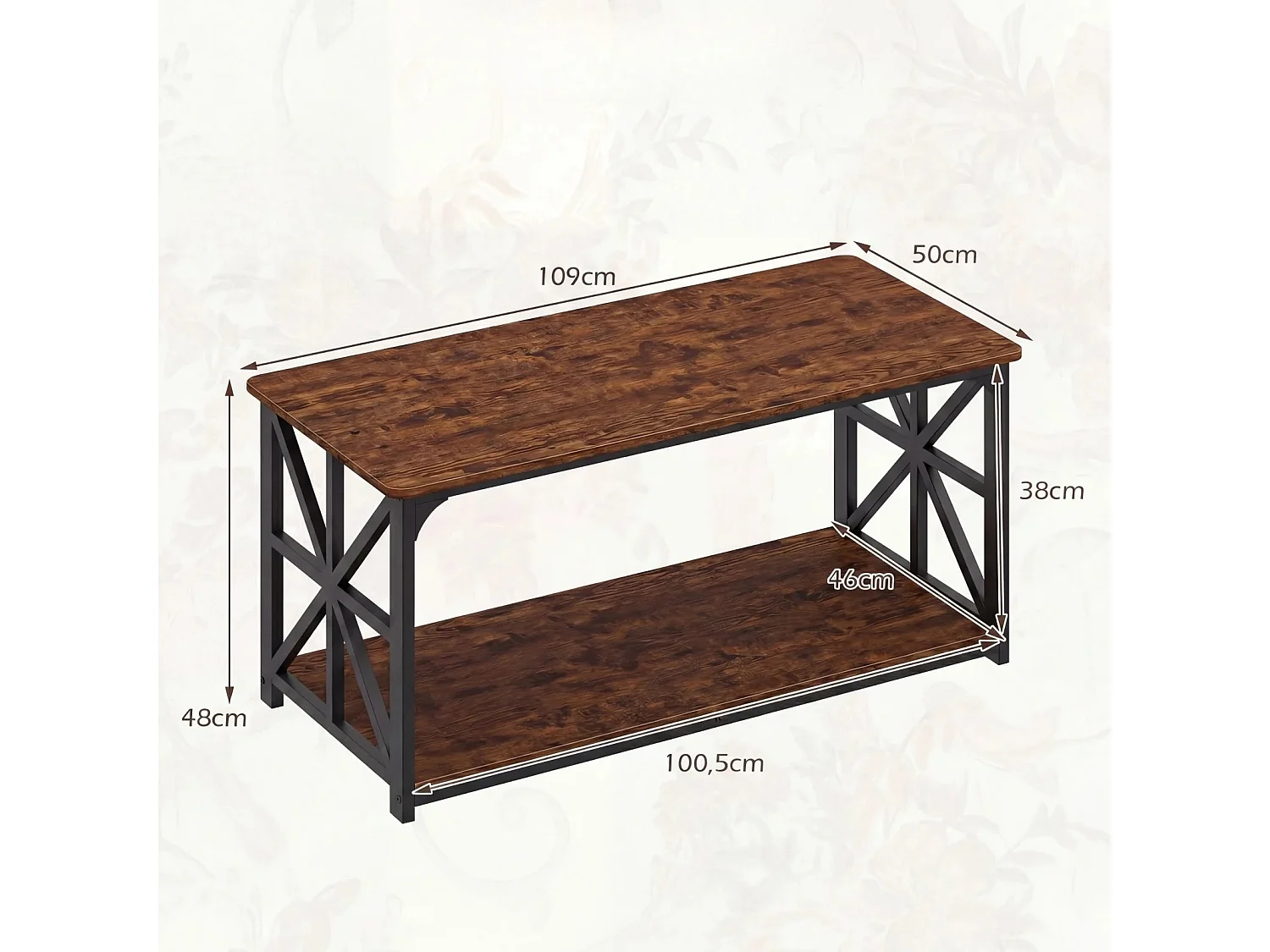 Table basse de ferme industrielle avec plateau ouvert Table d'accent à 2 niveaux Marron rustique