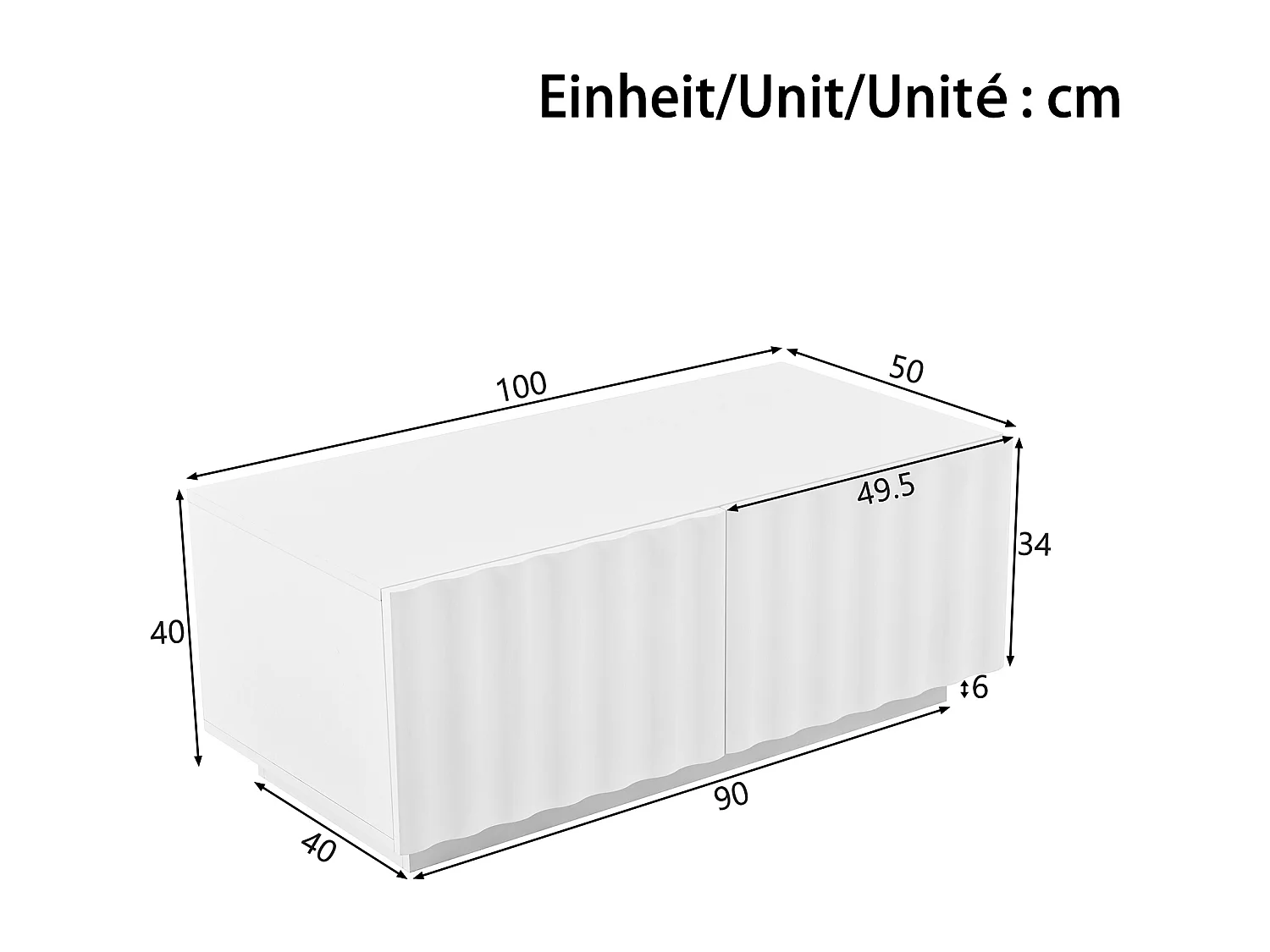 Table basse moderne 100x50x40 cm - 2 tiroirs - Motif vague - MDF + panneaux de particules - Blanc