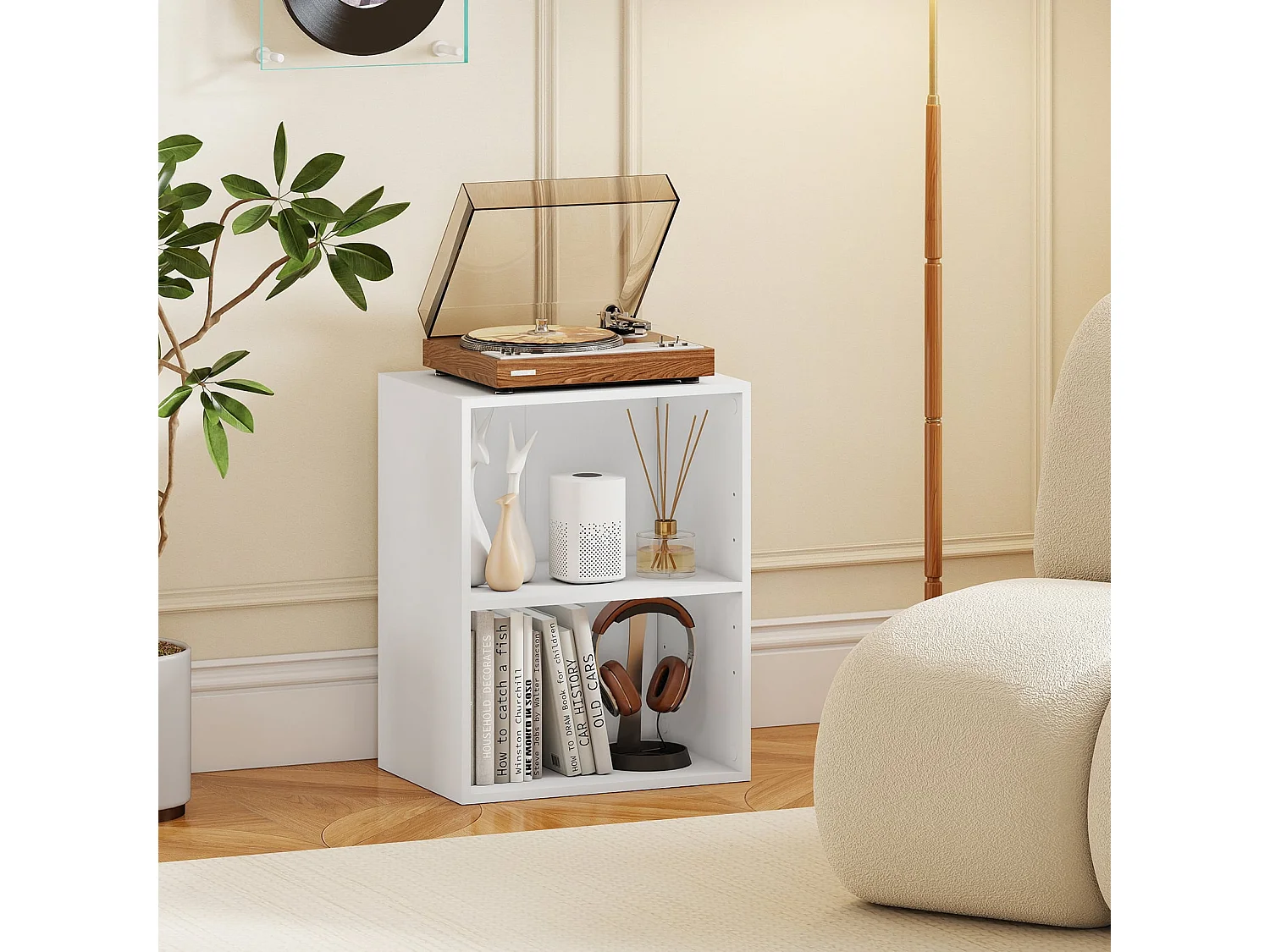 Étagère à livres 2 étages Étagère de rangement ouverte en bois blanc 42 x 29,5 x 53,5 cm