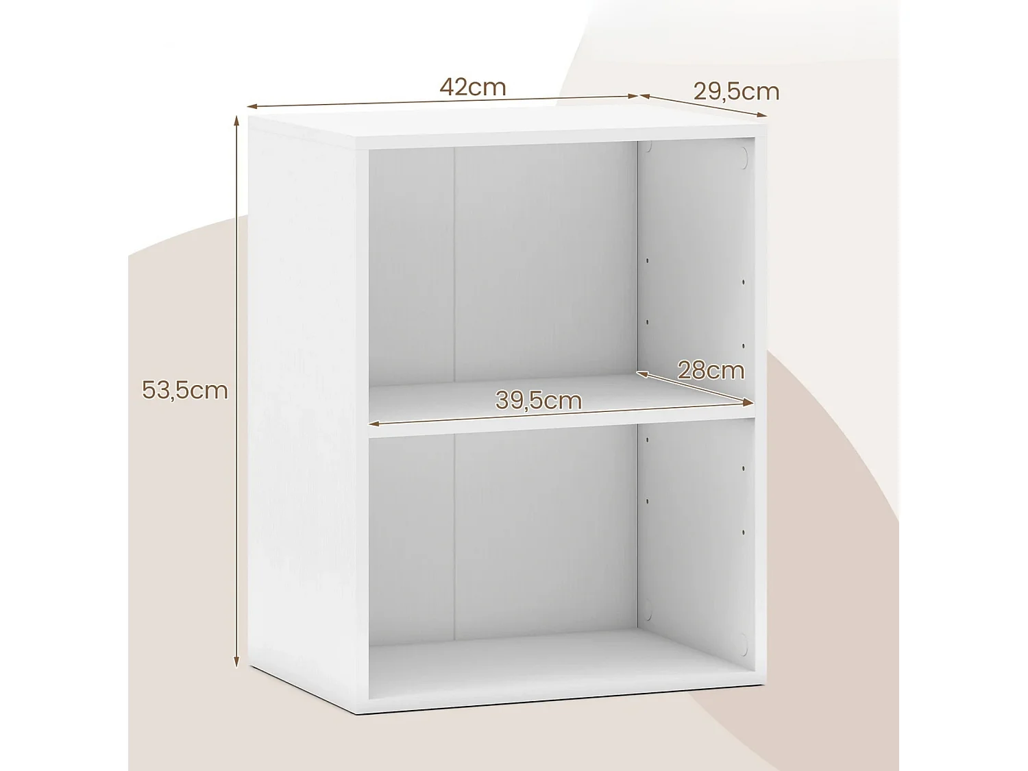 Étagère à livres 2 étages Étagère de rangement ouverte en bois blanc 42 x 29,5 x 53,5 cm