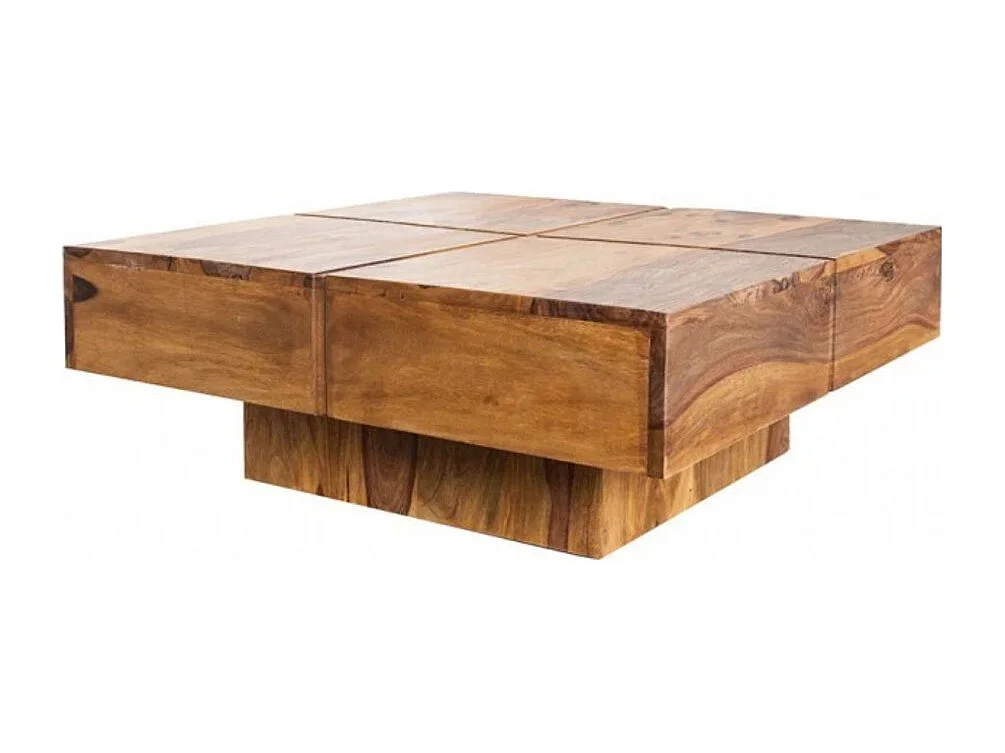 Table basse TOLB 70 cm en bois massif de Sheesham – Table basse carrée design avec pied central