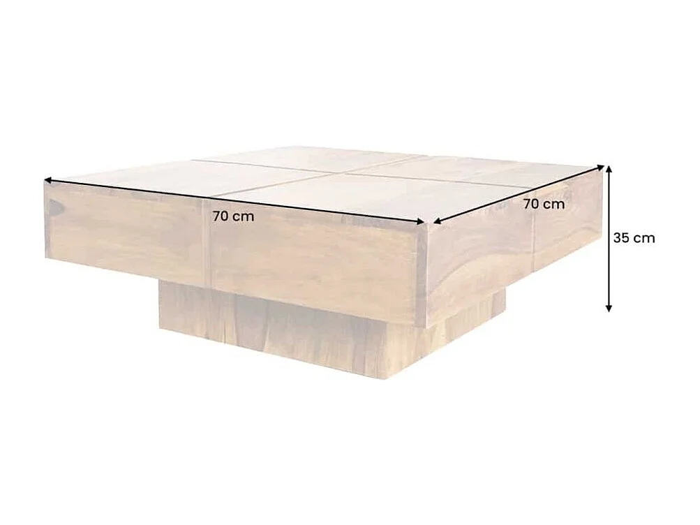 Table basse TOLB 70 cm en bois massif de Sheesham – Table basse carrée design avec pied central