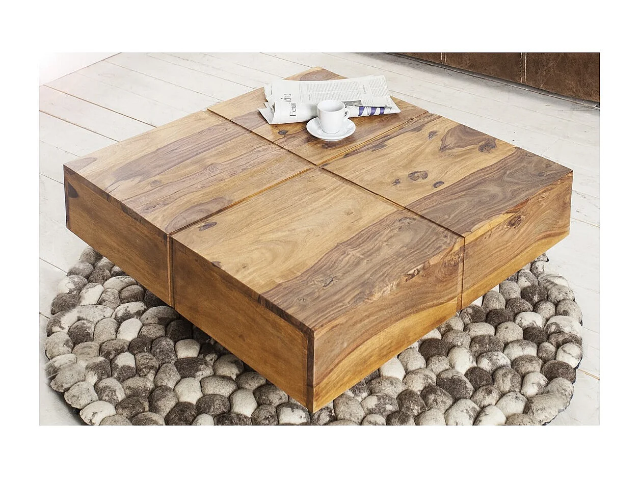Table basse TOLB 70 cm en bois massif de Sheesham – Table basse carrée design avec pied central