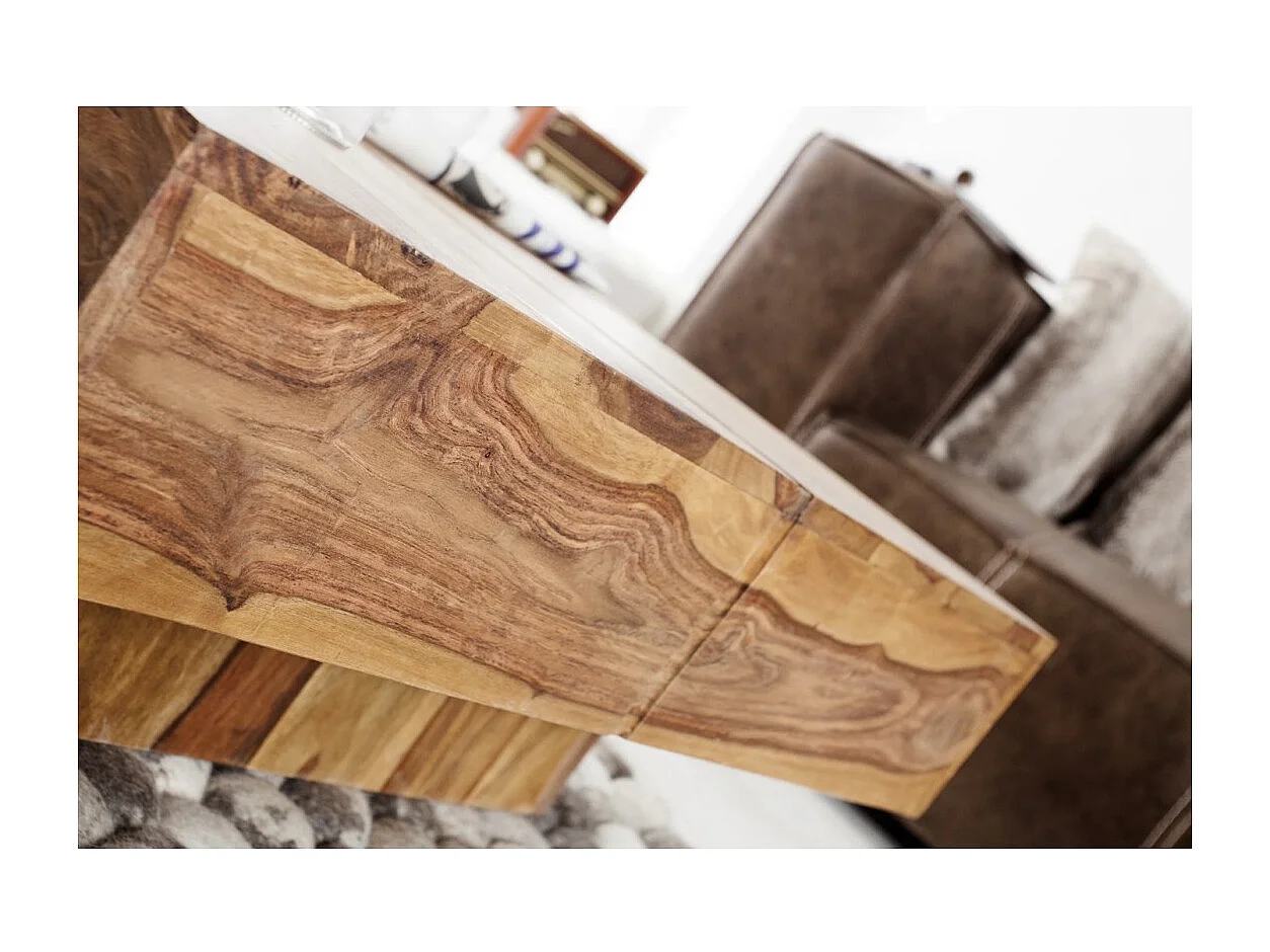 Table basse TOLB 70 cm en bois massif de Sheesham – Table basse carrée design avec pied central