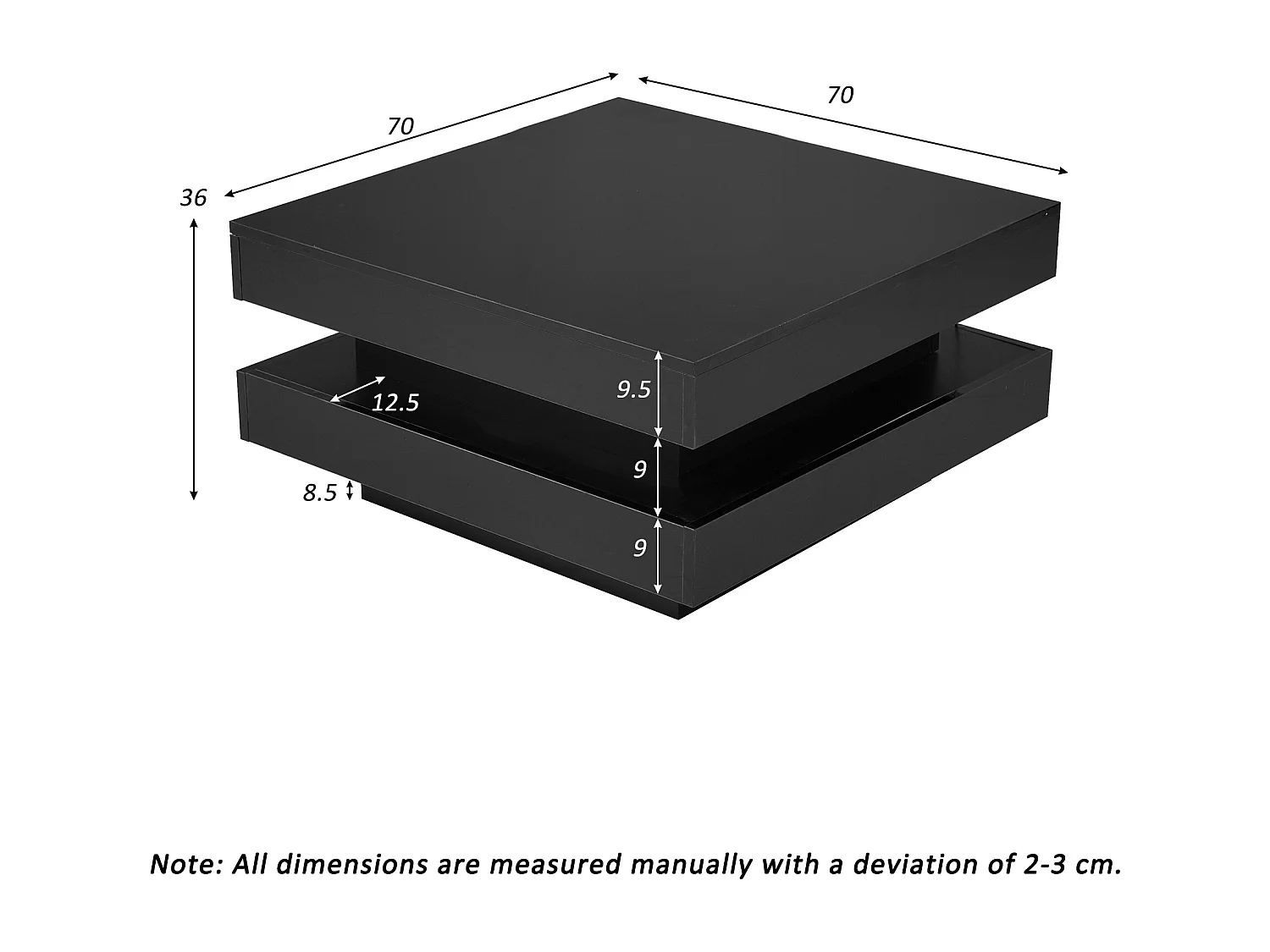 High-gloss lacquered coffee table with 360° swivel top - with LEDs - 70 x 70 x 36 cm - chipboard - white