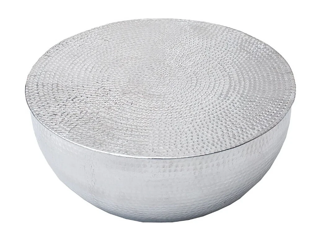 Mesa baja TRIANE 60 cm en aluminio plateado martillado – Mesa baja redonda de diseño