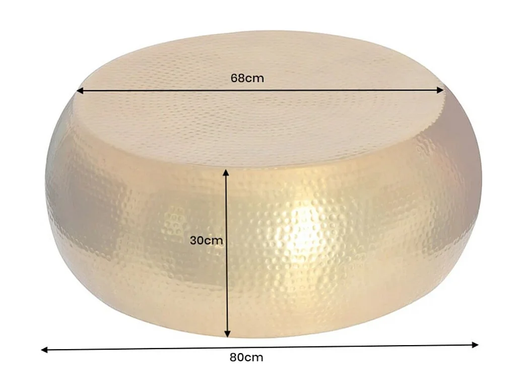 Table basse TRIANE dorée 80 cm – Aluminium martelé design brillant