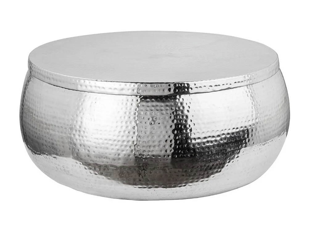 Mesa baja TRIANE 70 cm plata martillada – Aluminio brillante efecto golpes de martillo