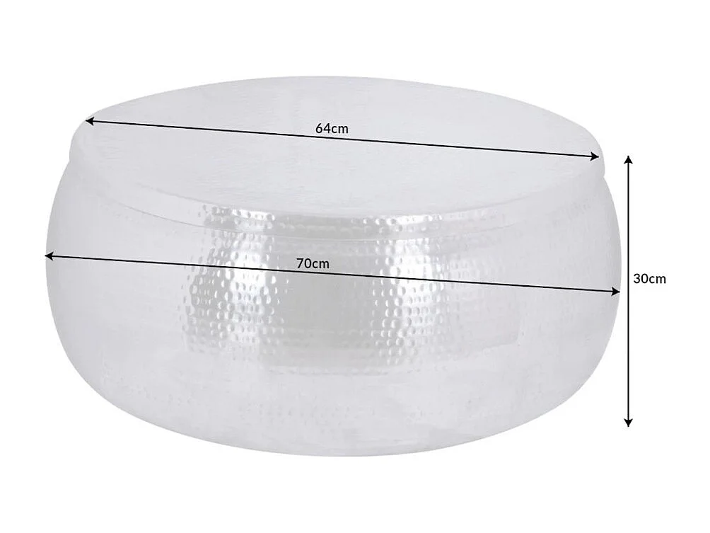 Mesa baja TRIANE 70 cm plata martillada – Aluminio brillante efecto golpes de martillo