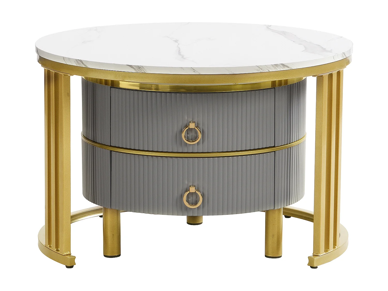 2-in-1 Round Coffee Table - 70 x 70 x 46 cm + 50 x 50 x 40 cm - Combination coffee table with 2 drawers - MDF - Grey