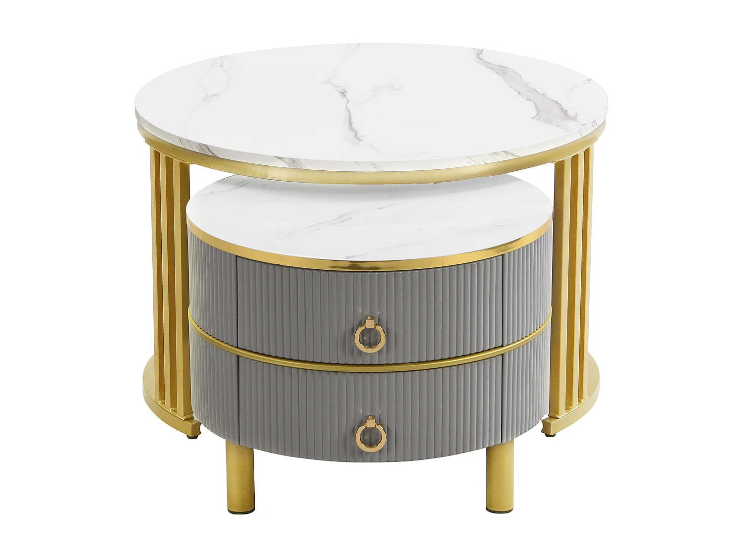 2-in-1 Round Coffee Table - 70 x 70 x 46 cm + 50 x 50 x 40 cm - Combination coffee table with 2 drawers - MDF - Grey