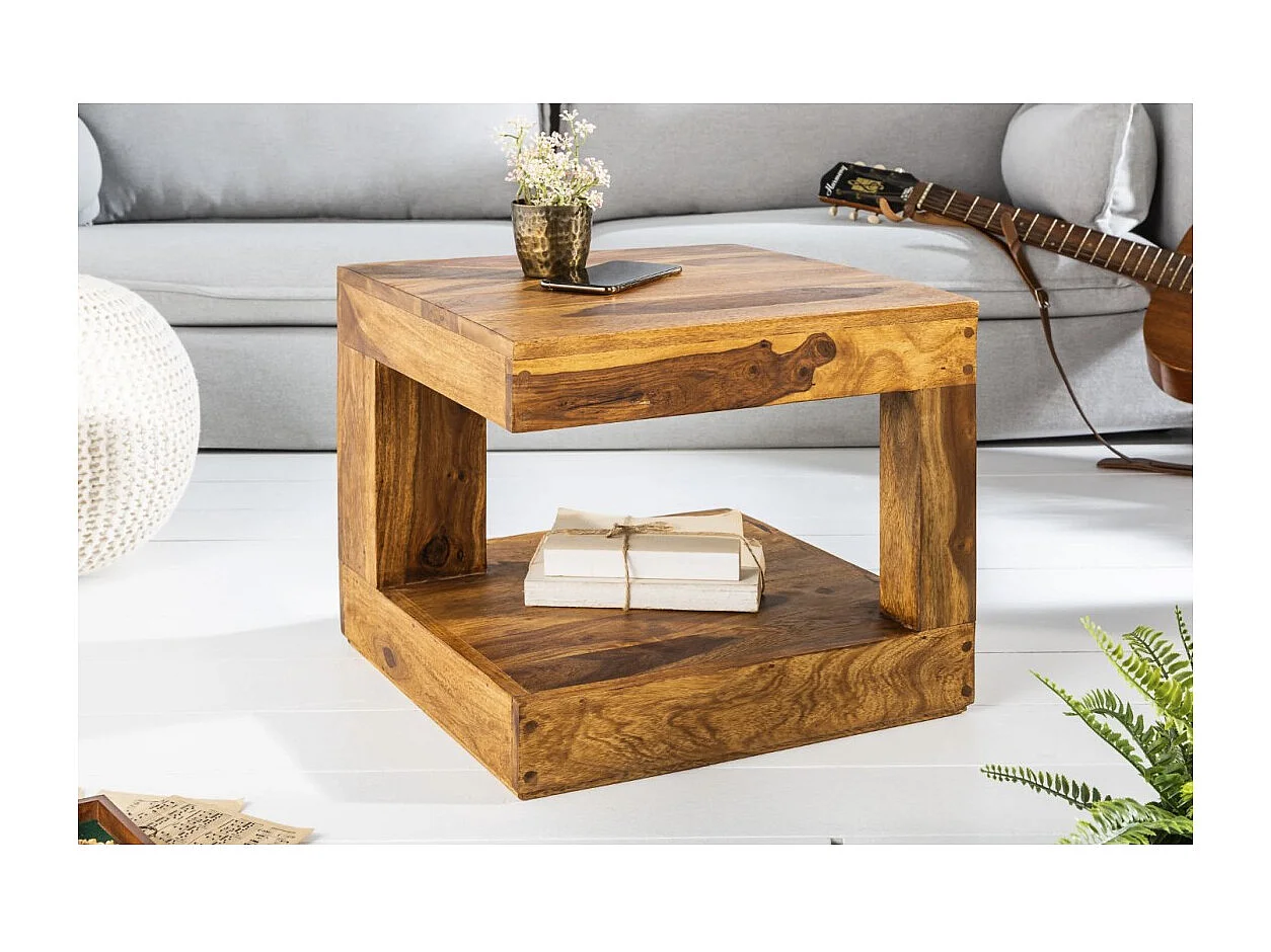 Table basse GRADI 45 cm en bois massif de Sheesham – Table basse carrée compacte avec rangement