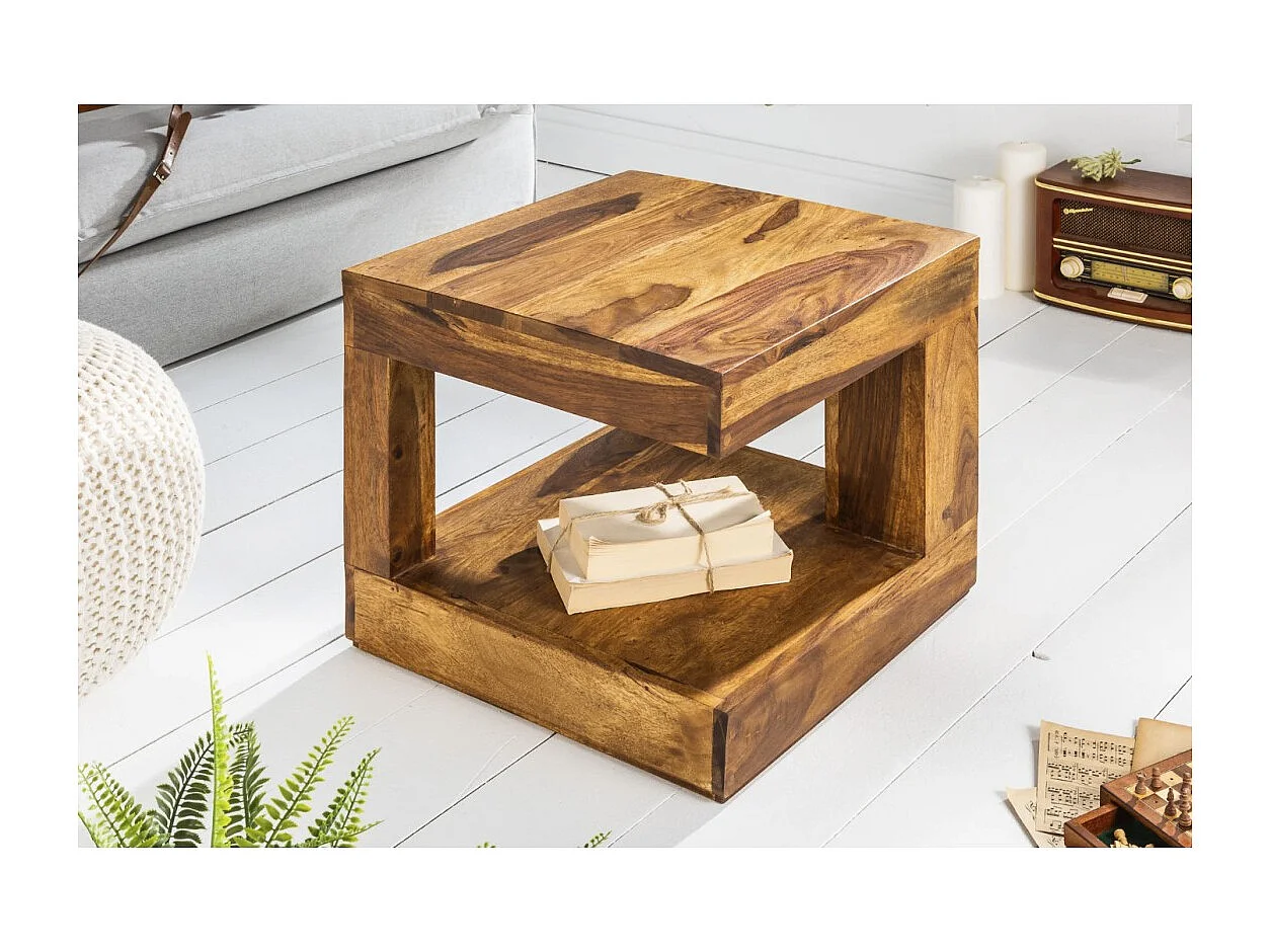 Table basse GRADI 45 cm en bois massif de Sheesham – Table basse carrée compacte avec rangement