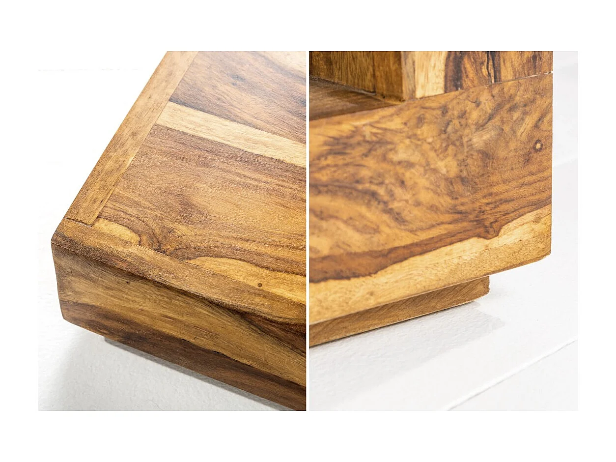 Table basse GRADI 45 cm en bois massif de Sheesham – Table basse carrée compacte avec rangement